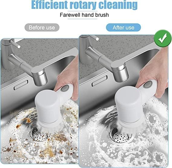 Electric Rotary Cleaning Brush | Cordless Rechargeable Scrubber with 3 Brush Heads