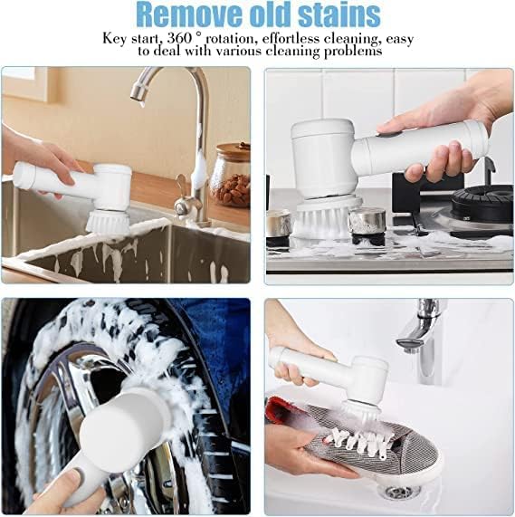 Electric Rotary Cleaning Brush | Cordless Rechargeable Scrubber with 3 Brush Heads