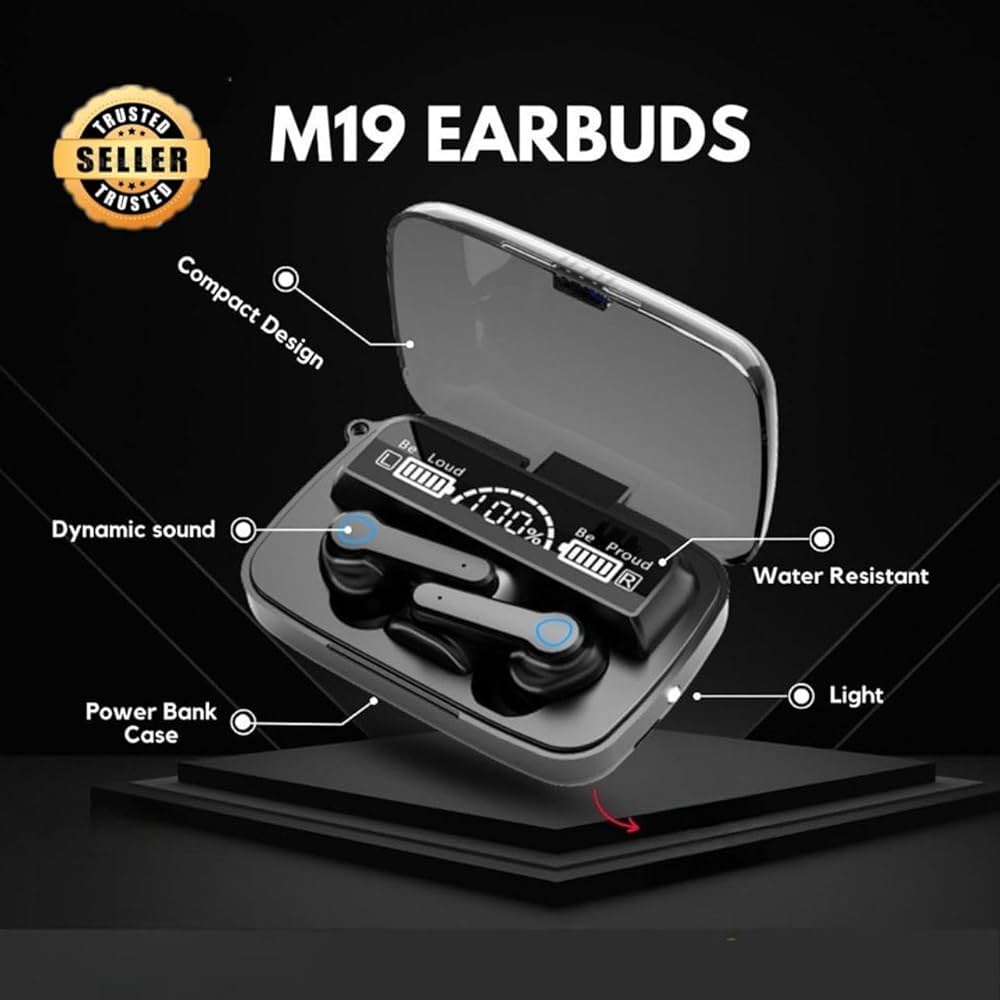 M19 Wireless Earbuds | TWS 5.3 | Emergency Power Bank & Torch