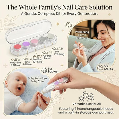Baby Nail Care Electric Trimmer Kit with 5 Grinding Heads