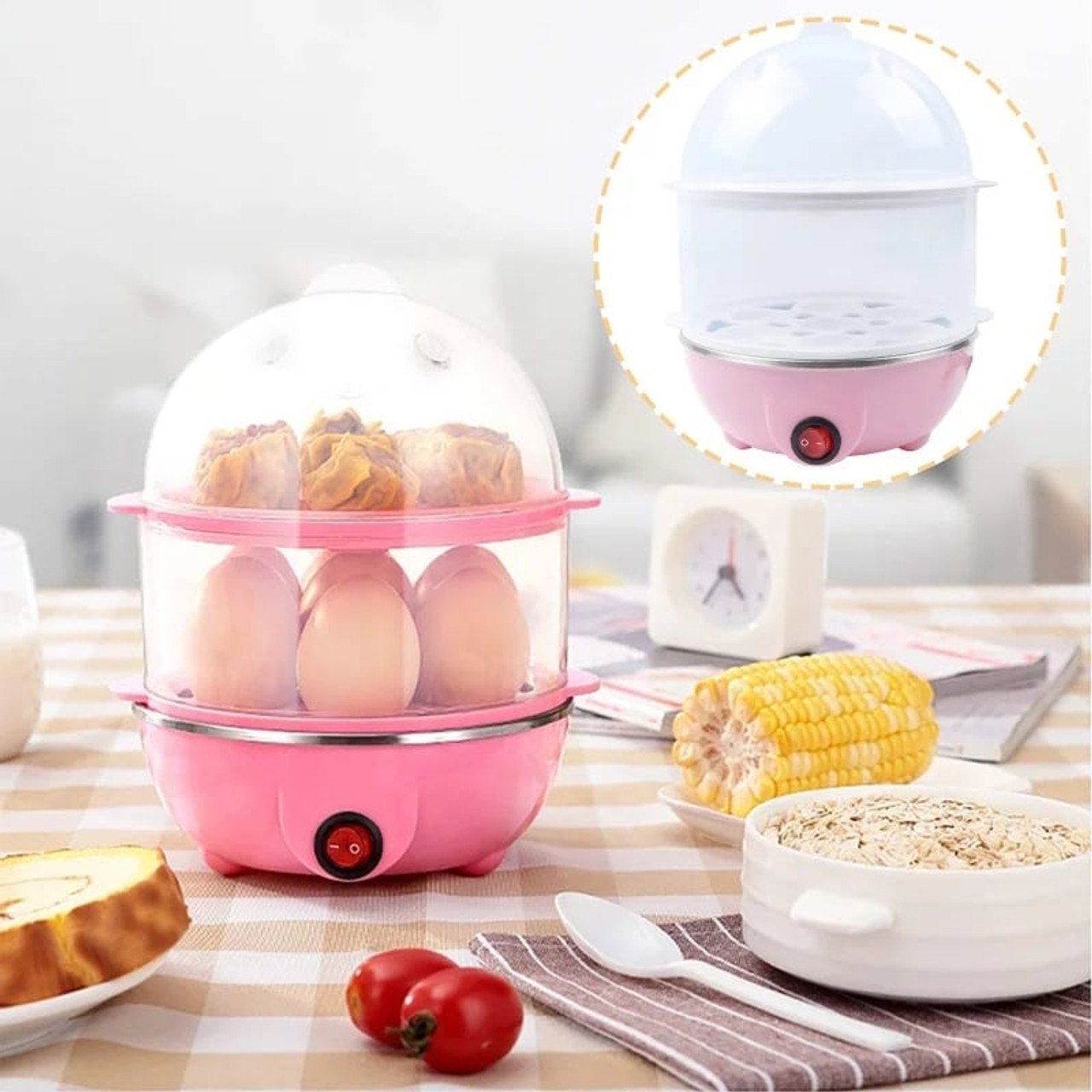 14-Egg Double Layered Electric Egg Boiler & Steamer
